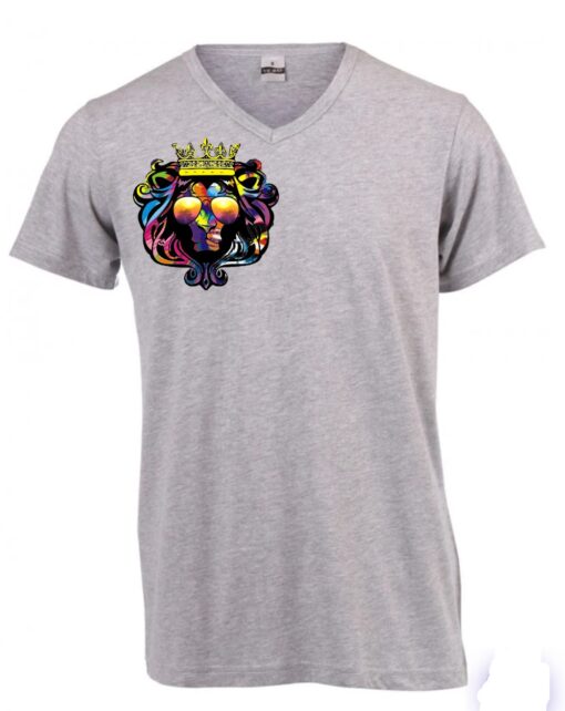 Reggae gear light grey V neck tshirt with colourful RG logo right chest