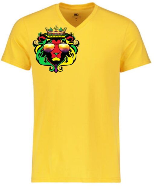 Reggae gear Yellow V neck t-shirt with RG logo Right chest