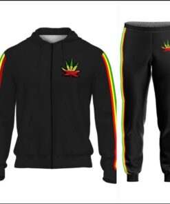 Reggae Gear Black Rasta Weed Leaf Tracksuit
