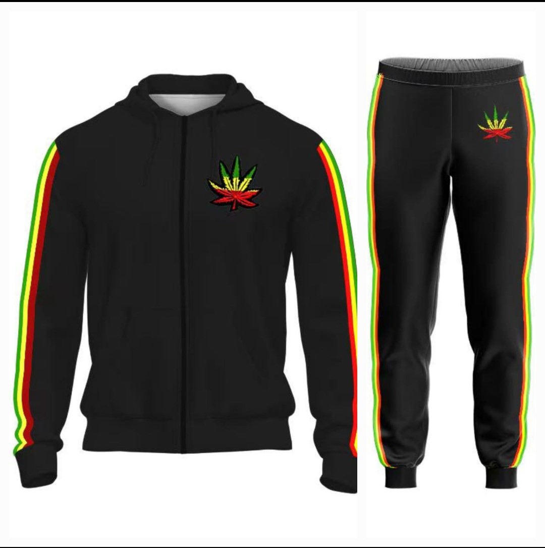 Reggae Gear Black Rasta Weed Leaf Tracksuit